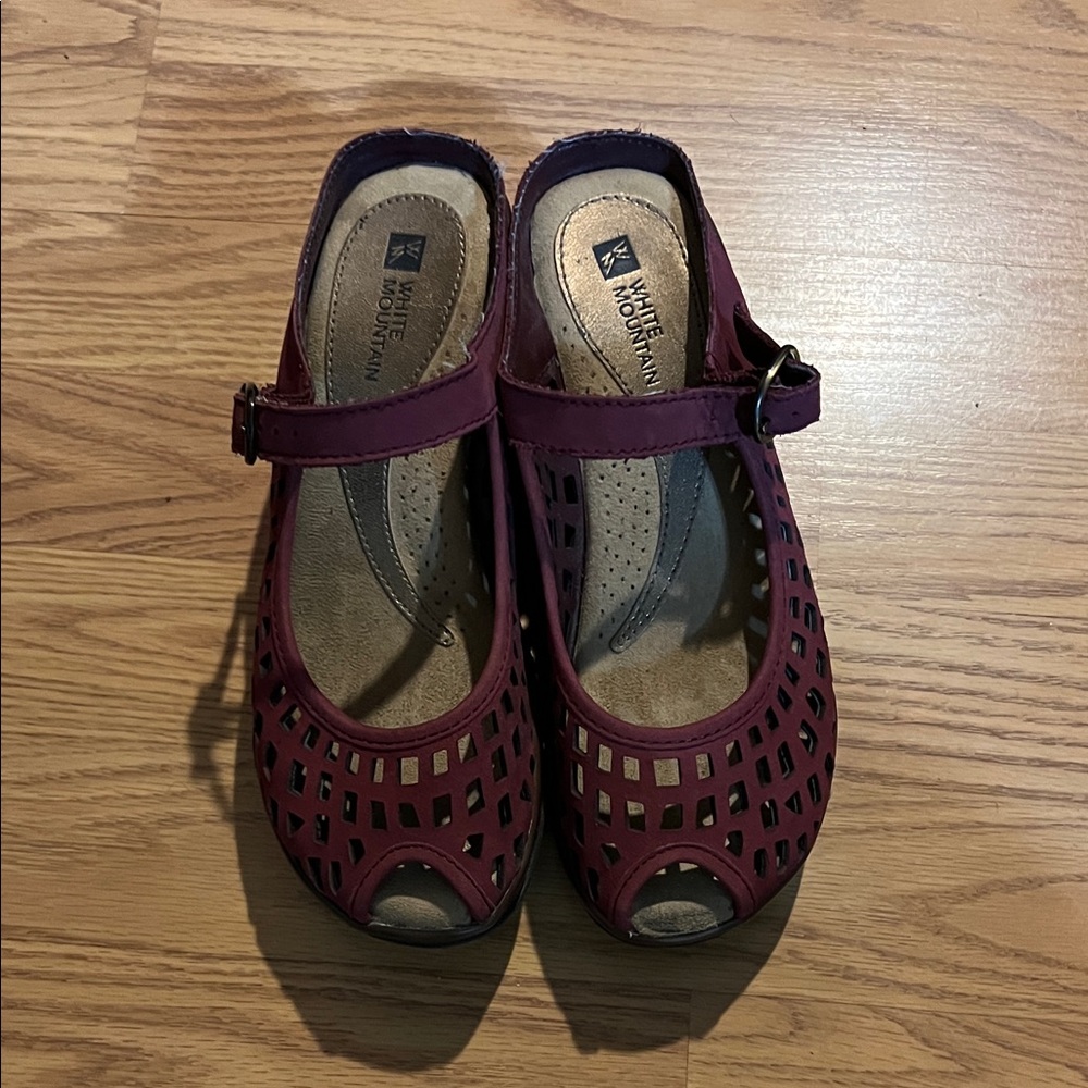 Leather Burgundy Peep-Toe Sandals